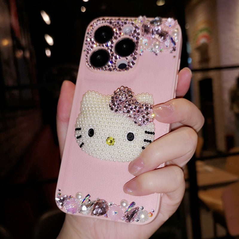Handmade iPhone Case Minimalist Rhinestone Hello Kitty Silicone Case