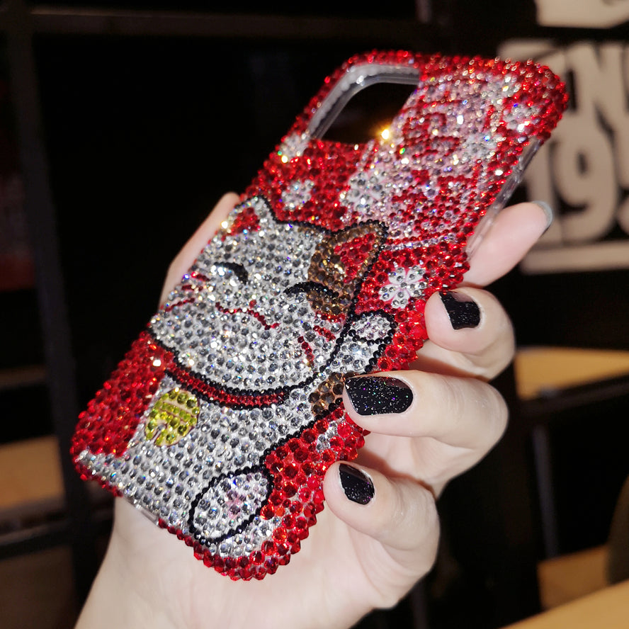 Handmade iPhone Case Luxury Bling Rhinestone Lucky Cat Back Case