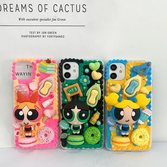 Handmade iPhone Case Cute Powerpuff Girls Cream Glue Case