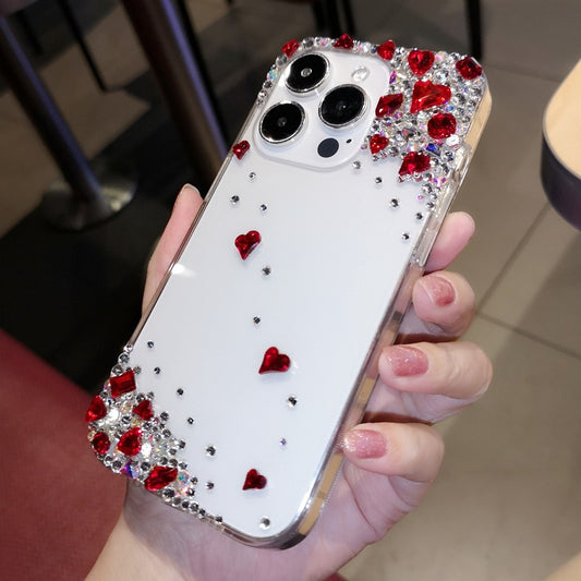Minimalist Style with Red Heart Crystals For iPhone Case