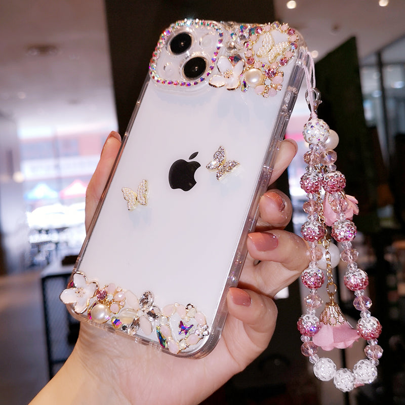 Handgemachte iPhone Hülle Minimalistischer Schmetterling Bling Strass Rückenhülle