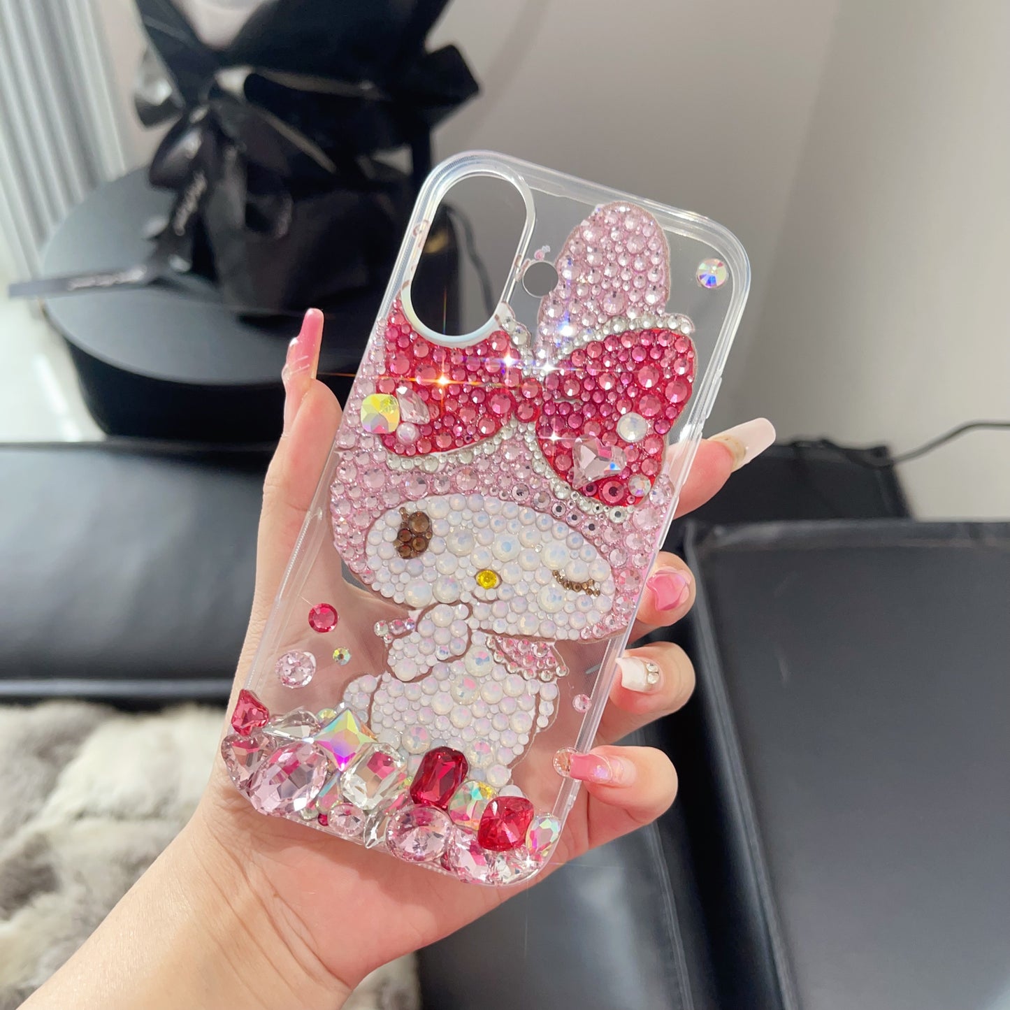 Handgemachte iPhone Hülle Luxus Bling Lila Strass Niedliche Kuromi Hülle