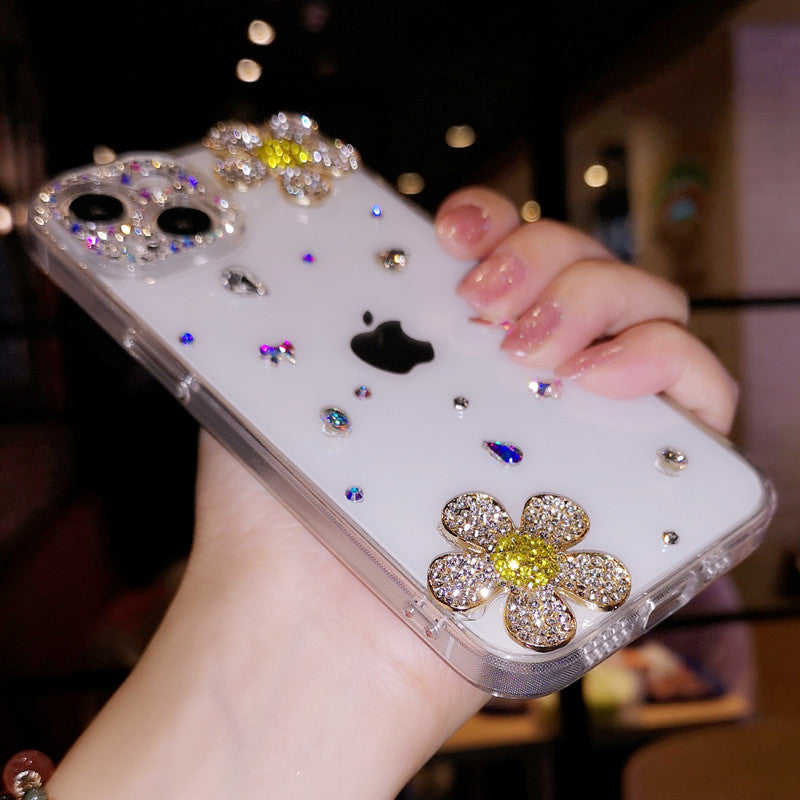 Handgemachte iPhone Hülle Minimalist Blumen Strass Rückenhülle