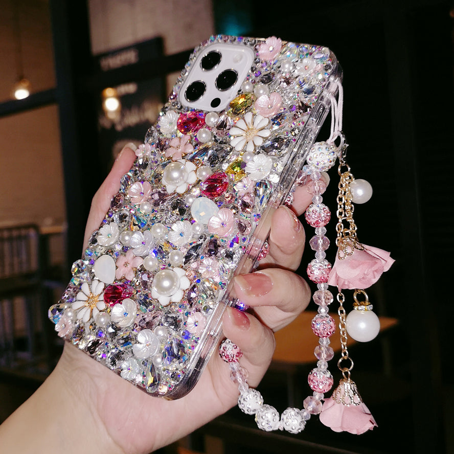 Handmade iPhone Case Luxury Bling Rhinestone Crystal Flowers Back Case