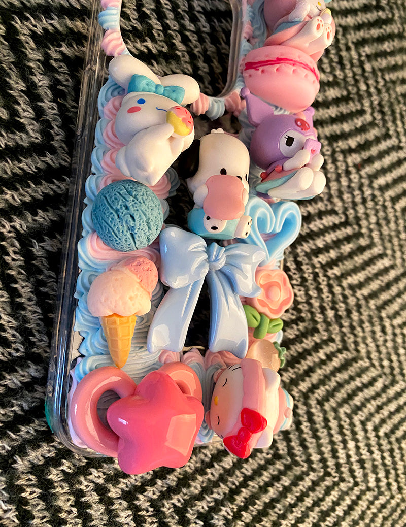 Handmade iPhone Case Cute Kuromi My Melody Pochacco Cream Glue Case