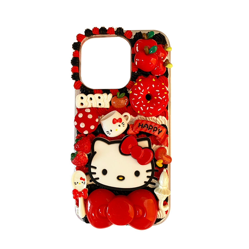 Handmade iPhone Case Cute Hello Kitty Bow Decoden Cream Glue Case