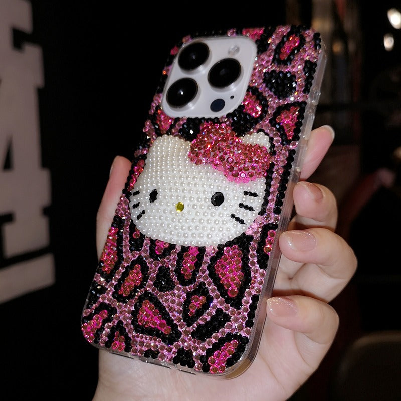 Handmade iPhone Case Luxury Bling Rhinestone Leopard 3D Hello Kitty Case