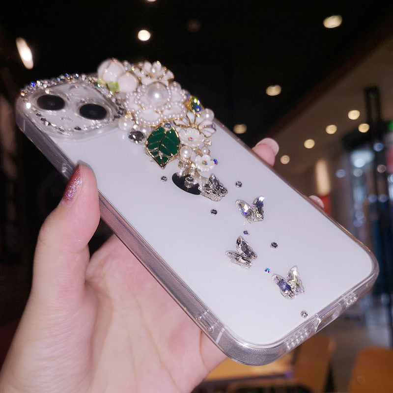 Handmade iPhone Case Luxury Bling Rhinestone Minimalist Flowers Back Case