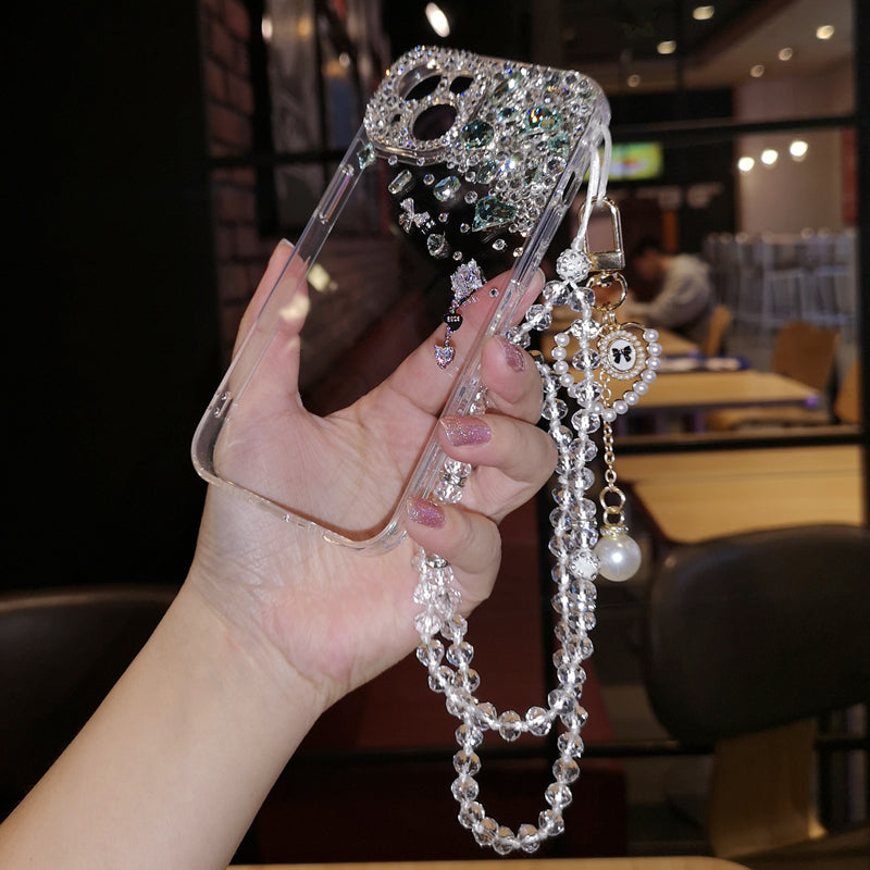 Handmade iPhone Case Minimalist Bling Green Rhinestone Back Case