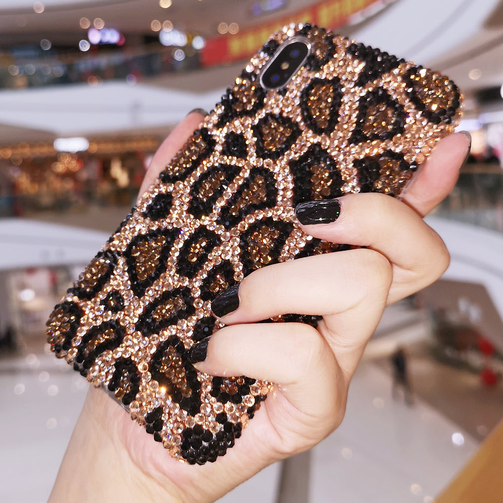 Handmade iPhone Case Luxury Bling Rhinestone Brown Leopard Back Case