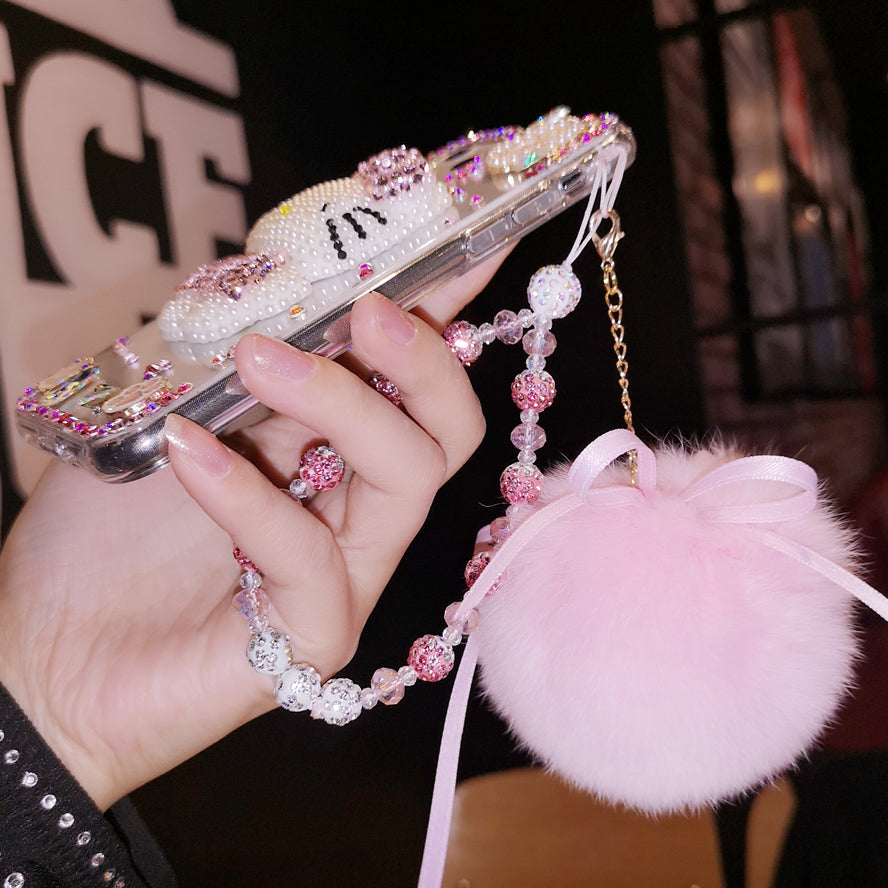 Handgemachte iPhone Hülle Minimalist Hello Kitty Bling Strass Rückenhülle