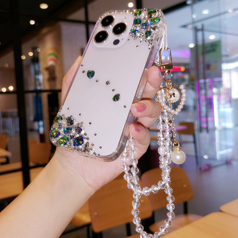 Handmade iPhone Case Minimalist Bling Green Rhinestone Back Case