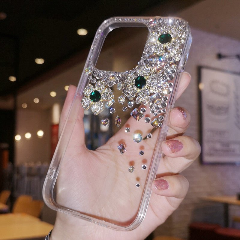 Handmade iPhone Case Minimalist Flowers Bling Rhinestone Back Case