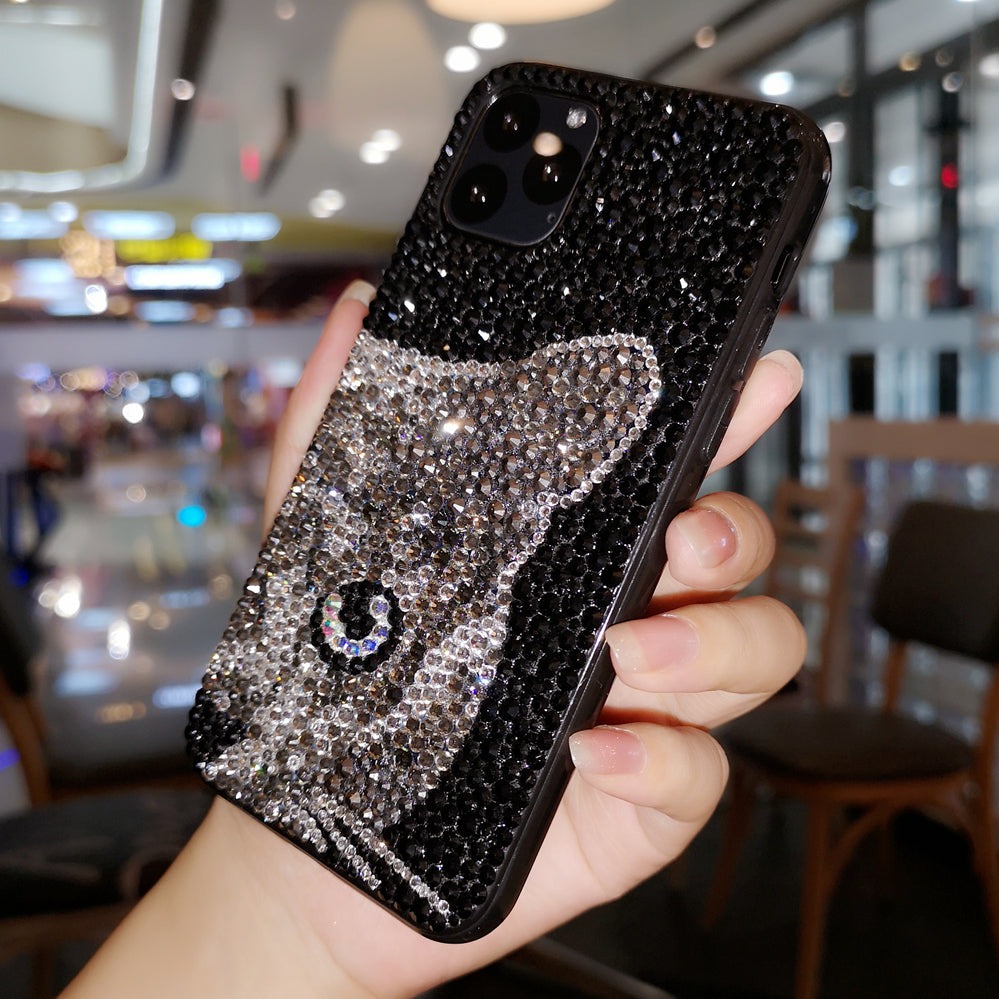 Handmade iPhone Case Luxury Bling Black Rhinestone Ocelot Back Case