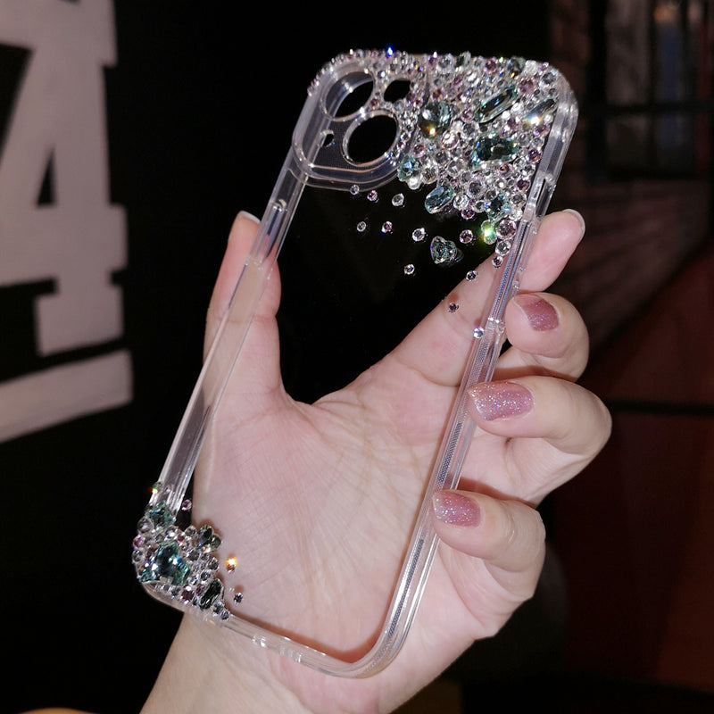Handmade iPhone Case Minimalist Bling Green Rhinestone Back Case