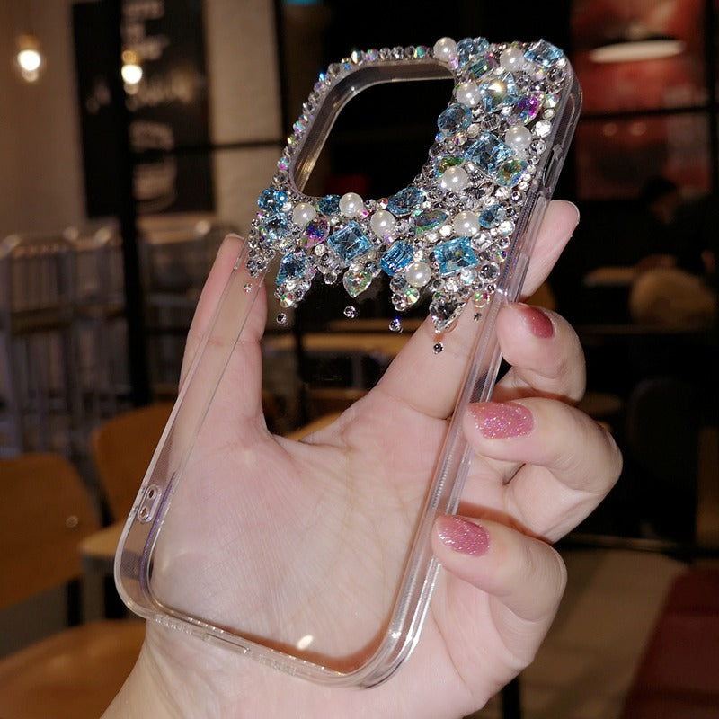 Handmade iPhone Case Minimalist Bling Rhinestone with Blue Crystals Case