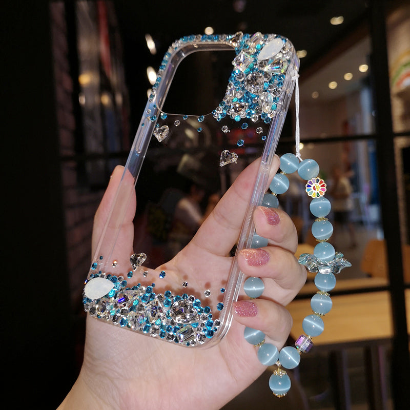 Handmade iPhone Case Bling Blue Rhinestone Minimalist Back Case