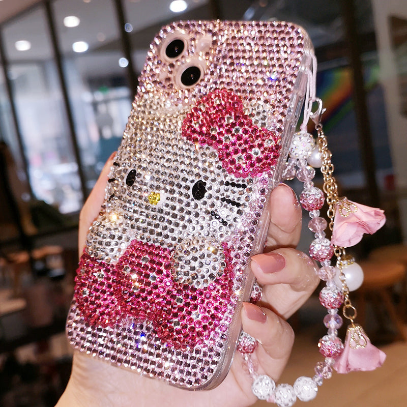 Handmade iPhone Samsung Case Luxury Bling Pink Rhinestone 3D Hello Kitty