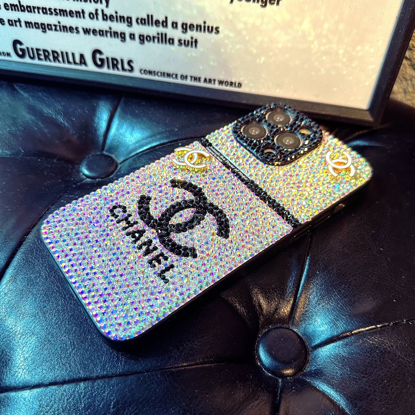 Handmade iPhone Case Luxury Bling AB Rhinestone Monogram Pattern Back Case