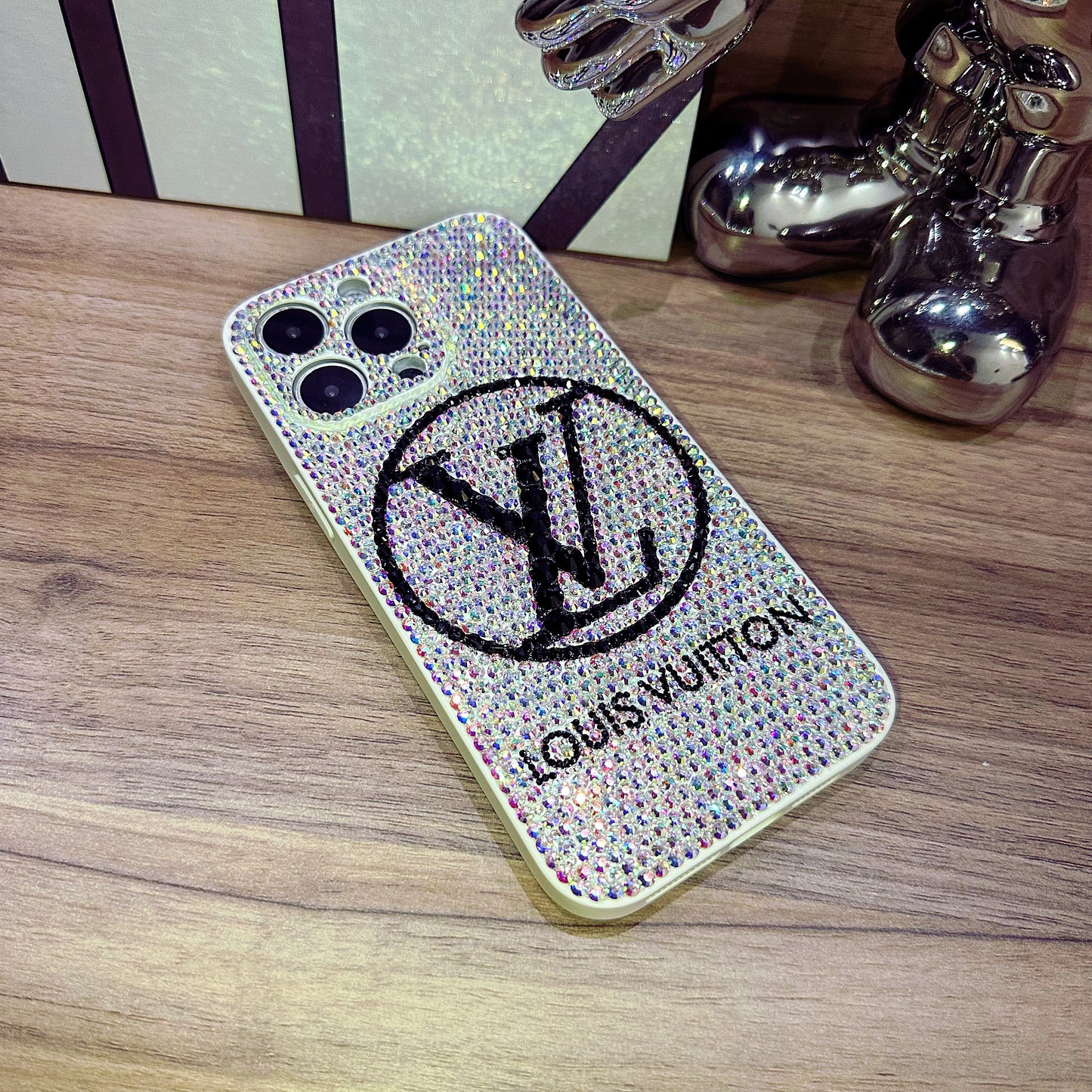 Handmade iPhone Case Luxury Bling AB Rhinestone Monogram Pattern Case