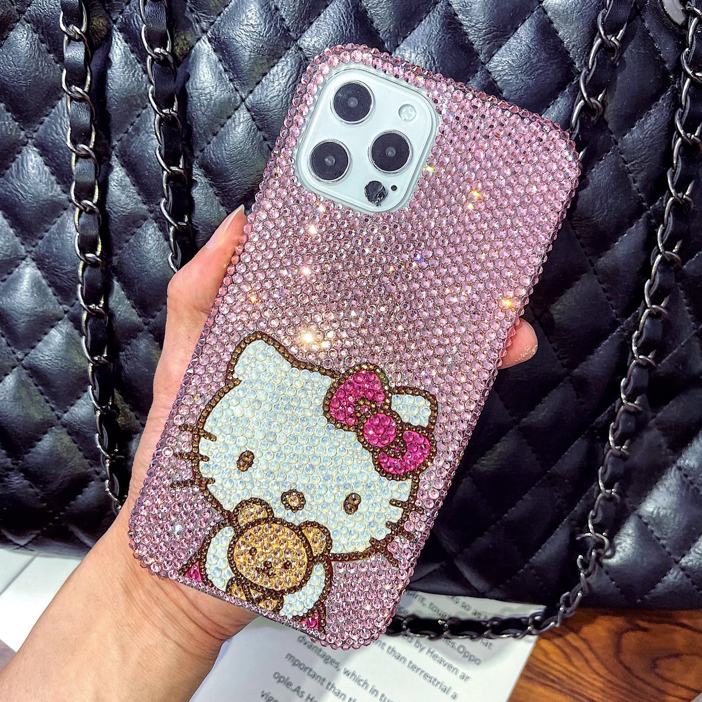 Handmade iPhone Case Luxury Bling Pink Rhinestone Hello Kitty Back Case