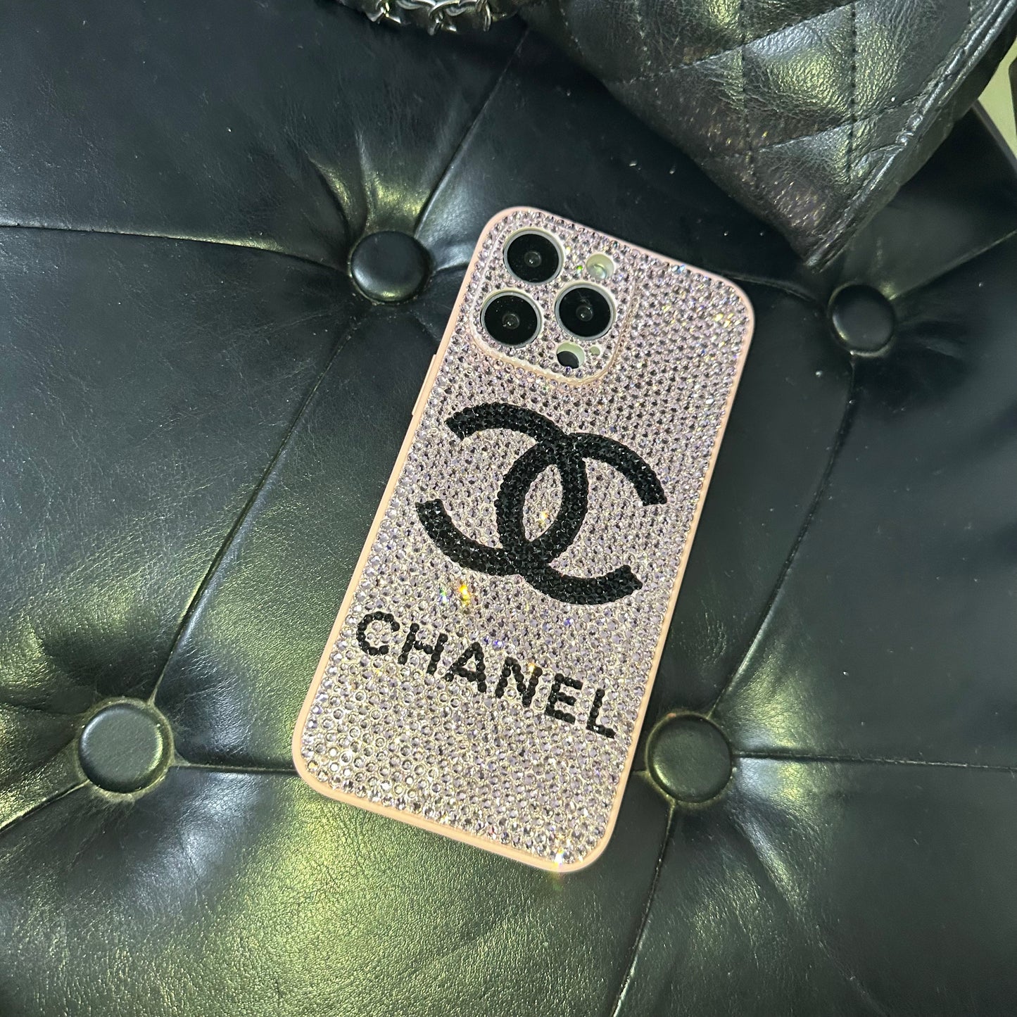 Handmade iPhone Case Luxury Bling Pink Rhinestone Monogram Pattern Case