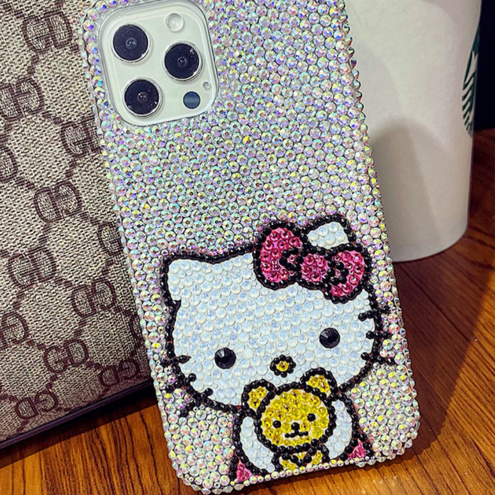 Handmade iPhone Case Luxury Bling AB Rhinestone Cute Hello Kitty Case