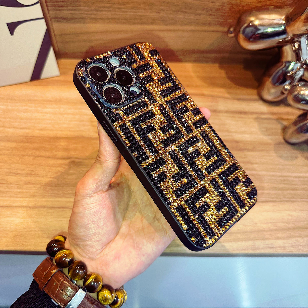 Handmade iPhone Case Luxury Bling Rhinestone Monogram Pattern Back Case