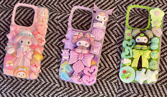 Handmade iPhone Case Cute Kuromi My Melody Decoden Cream Glue Case