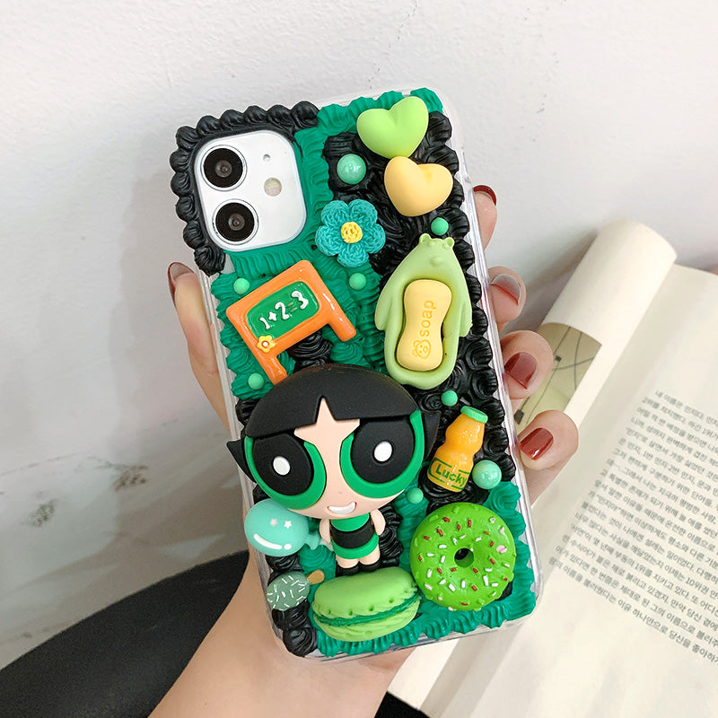 Handmade iPhone Case Cute Powerpuff Girls Cream Glue Case