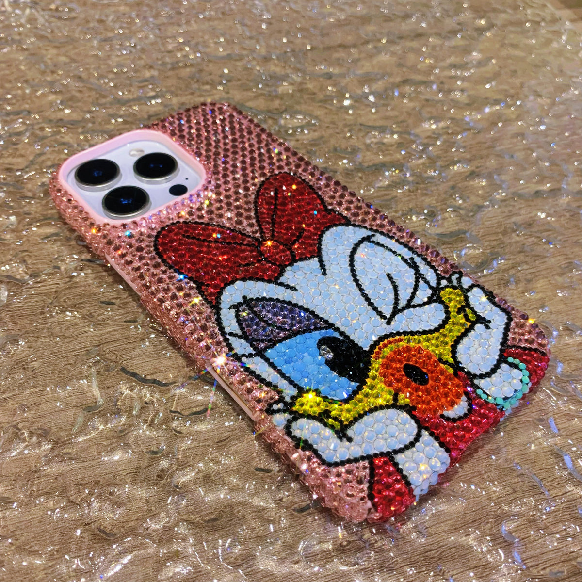 Handmade iPhone Case Luxury Bling Pink Rhinestone Cute Daisy Duck