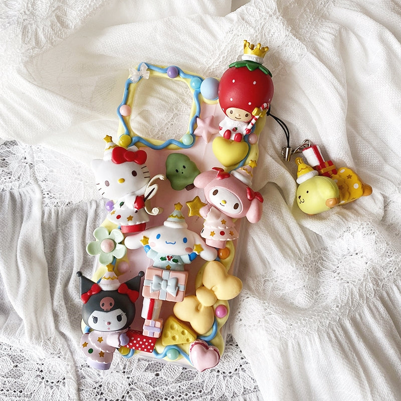 Handmade iPhone Case Cute Hello Kitty Kuromi My Melody Cream Glue Case