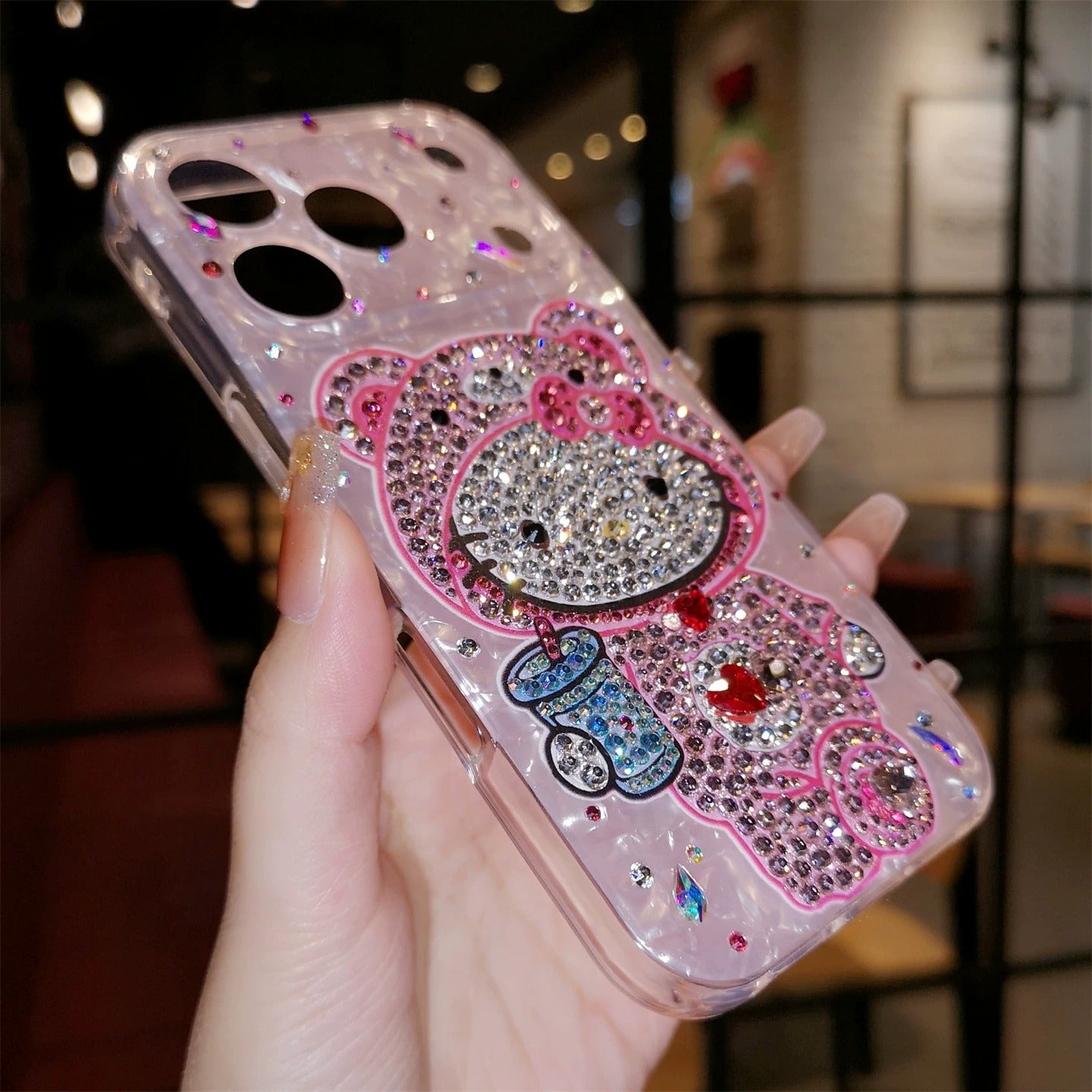 Handmade Minimalism Rhinestone Cute Hello Kitty iPhone Case
