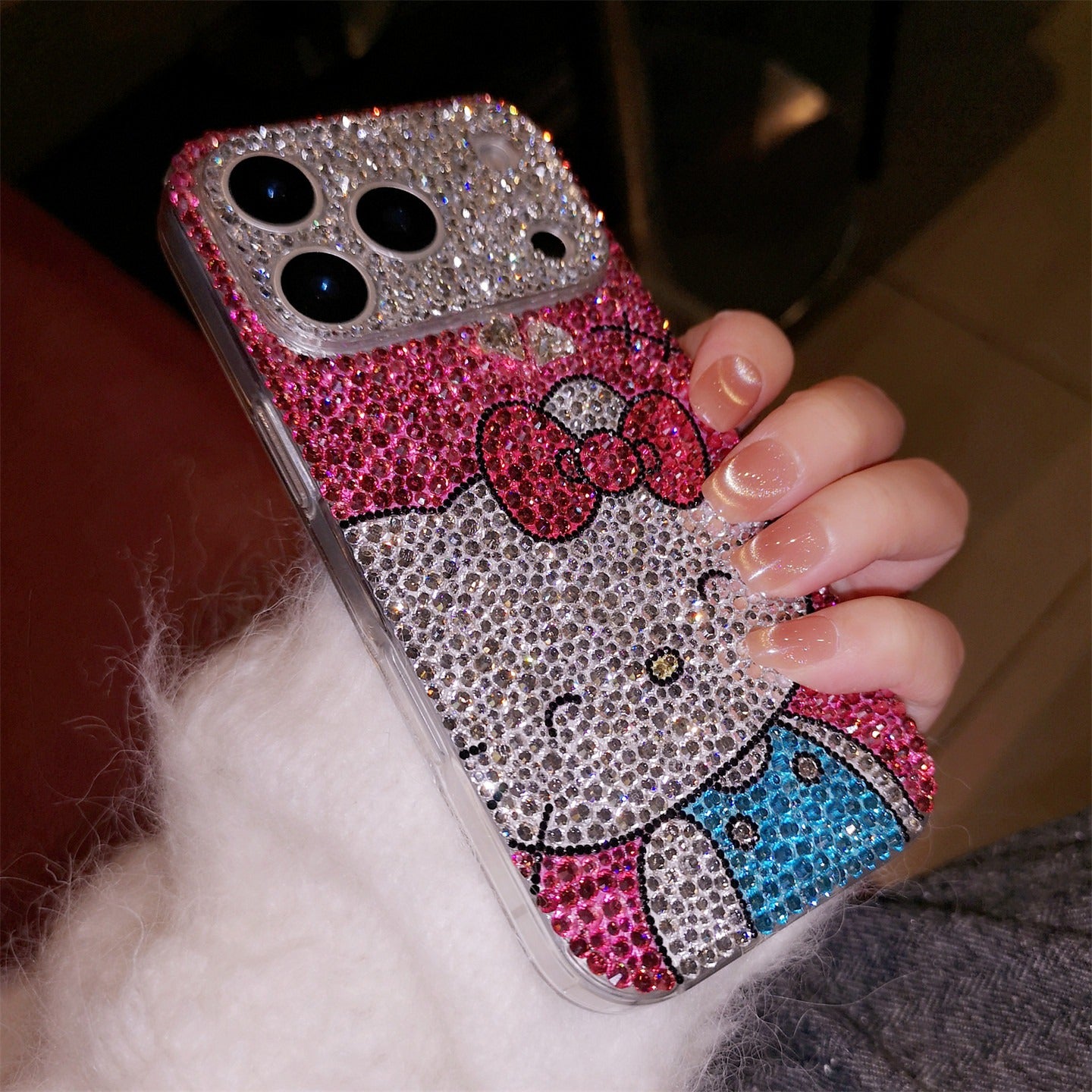 Smiling Hello Kitty Bling Rose Red Rhinestone For iPhone Case