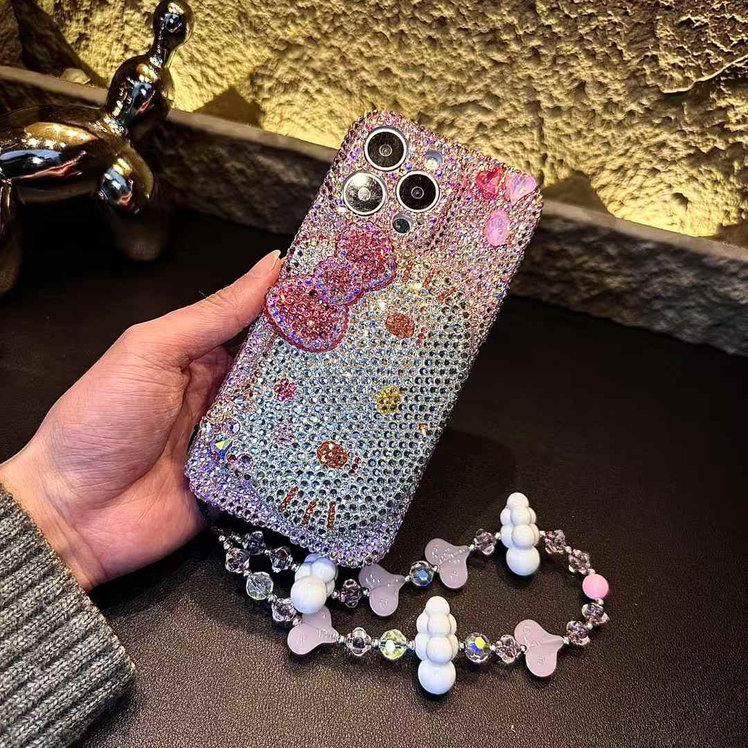 3D Hello Kitty Gorgeous Bling Pink Rhinestones For iPhone Samsung Case