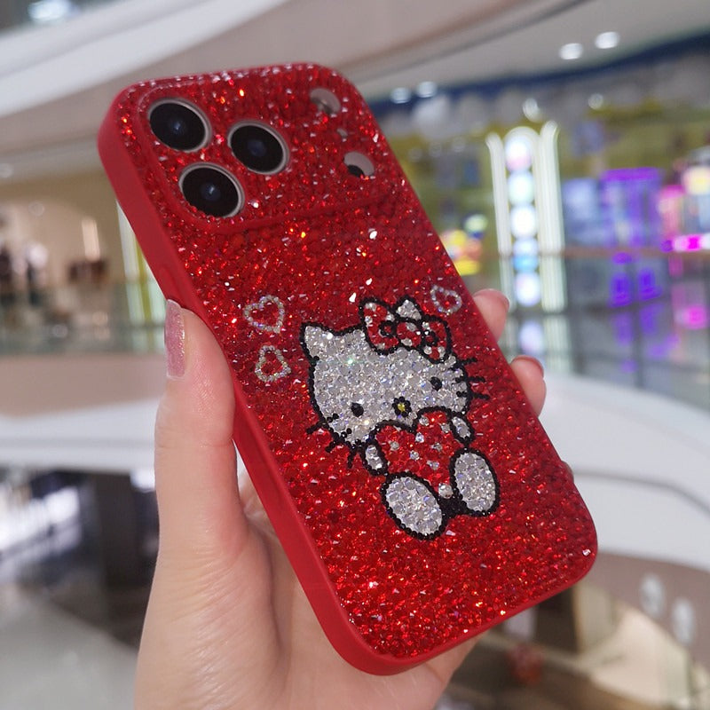 Hello Kitty & Heart Gorgeous Bling Red Rhinestone For iPhone Case