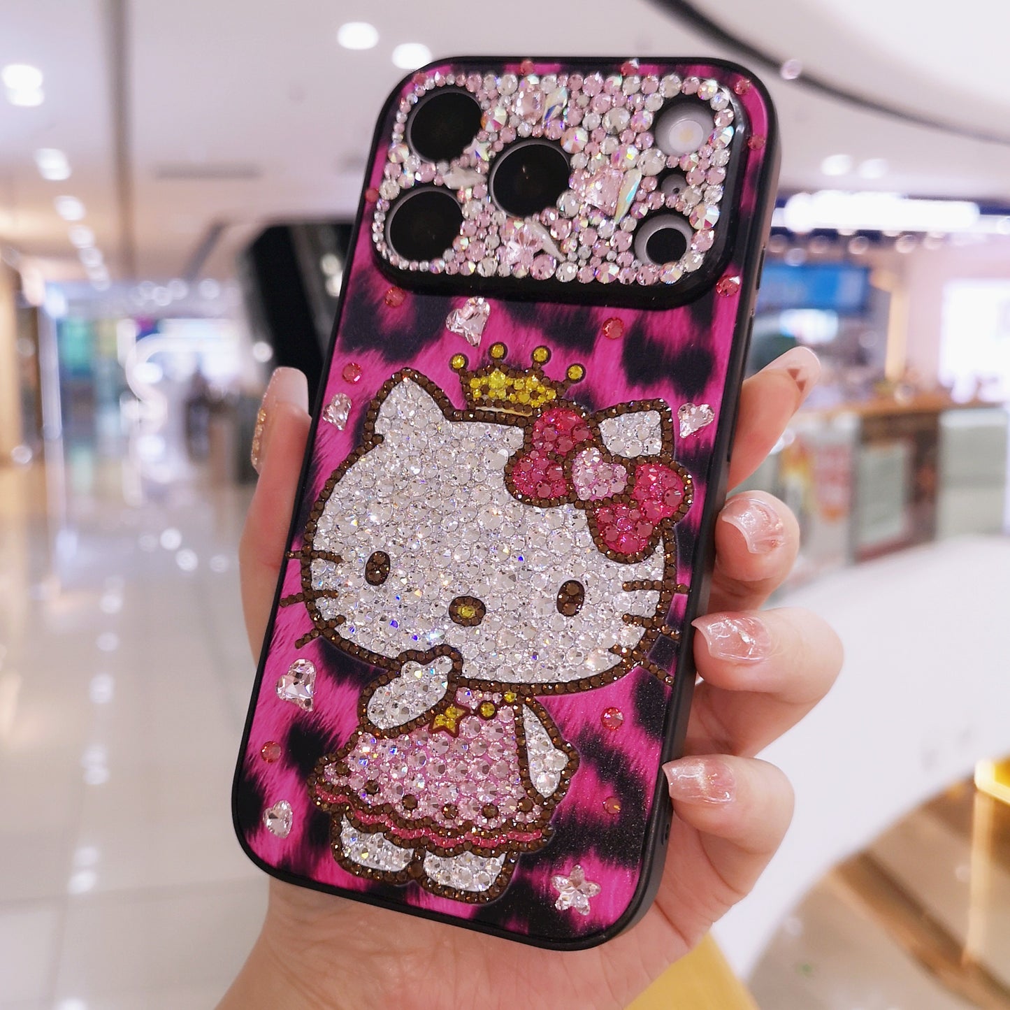 手作りiPhoneケース ラグジュアリー キラキラ オパールラインストーン かわいいハローキティケース