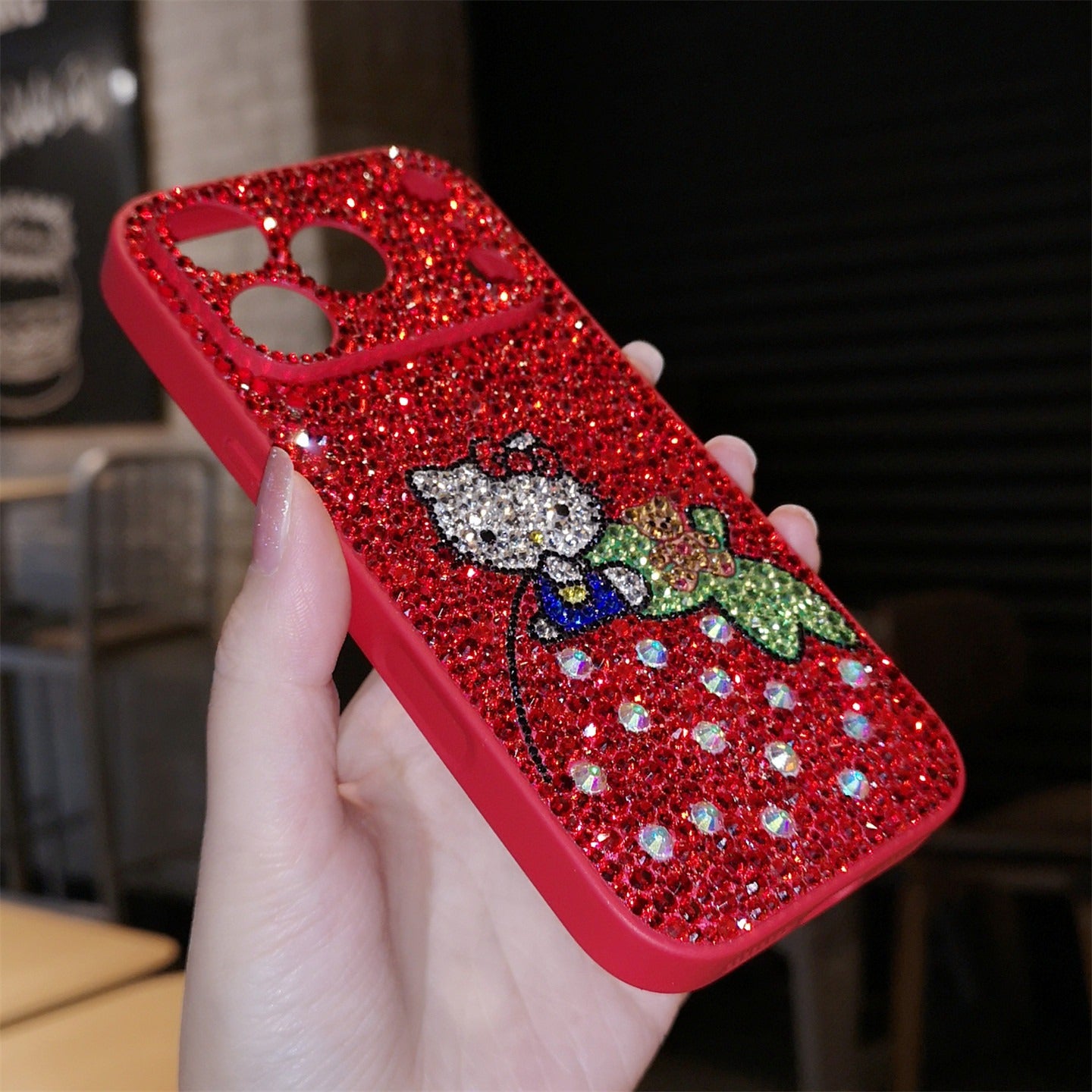 Hello Kitty & Strawberry Gorgeous Bling Red Rhinestone For iPhone Case