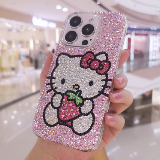 Handmade Gorgeous Bling Rhinestone iPhone Case Hello Kitty with Strawberry