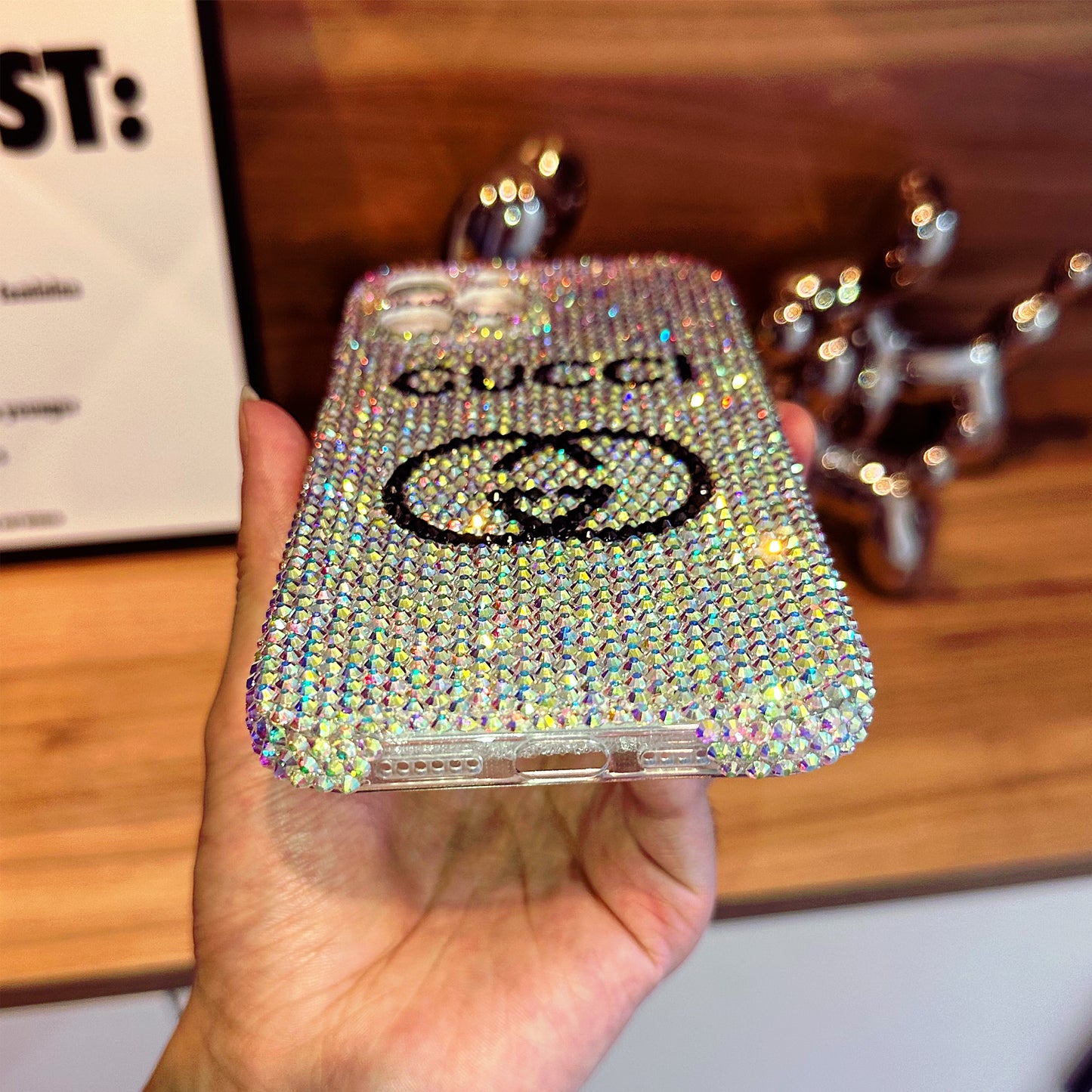 Handmade iPhone Case Luxury Bling AB Rhinestone Monogram Pattern Case