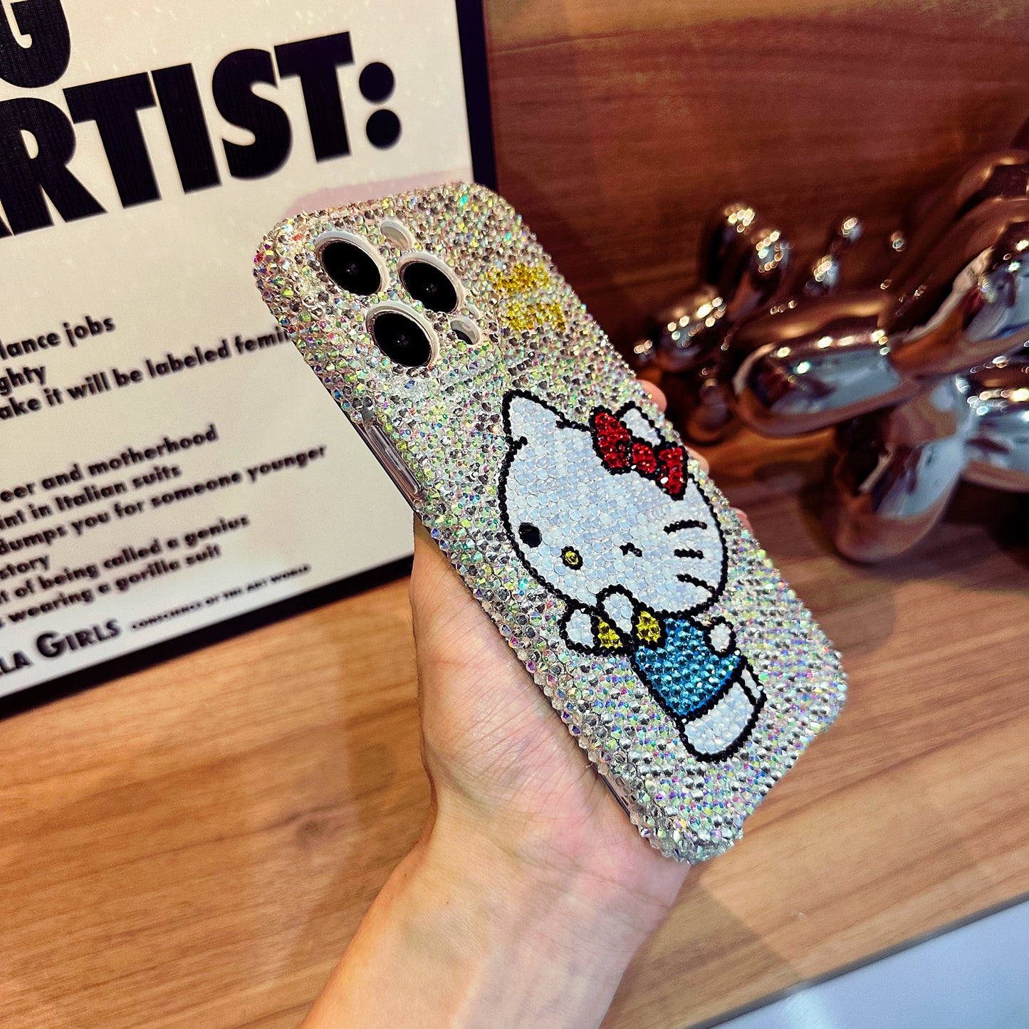 Handgemachte iPhone Hülle Luxus Bling AB Strass Süße Hello Kitty Rückenhülle