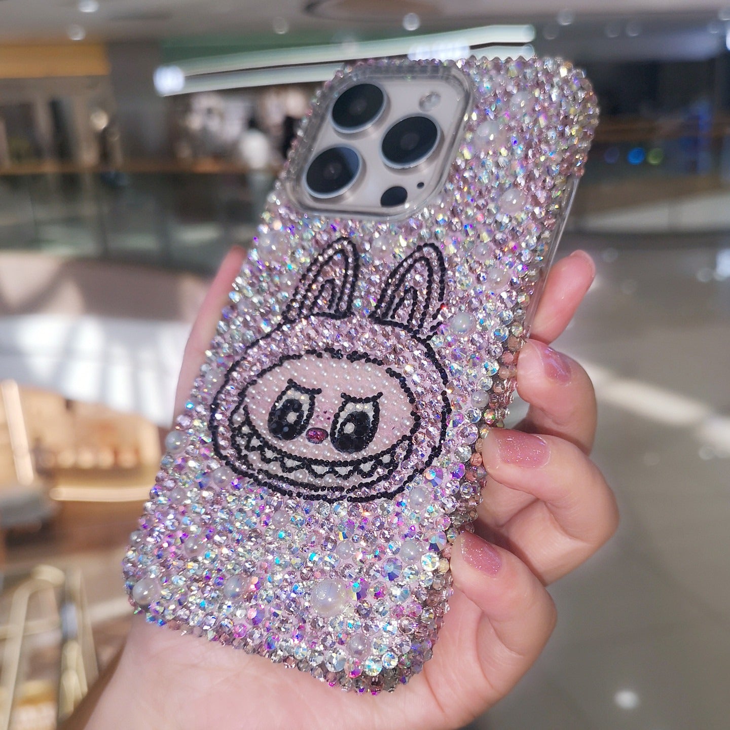 Handmade Gorgeous Labubu Pink Bling Rhinestone For iPhone Case