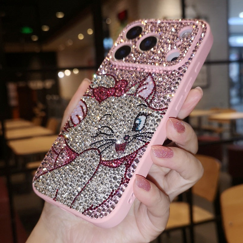 Handmade Rhinestone Pink Marie Cat iPhone Case Bling Crystal Cover
