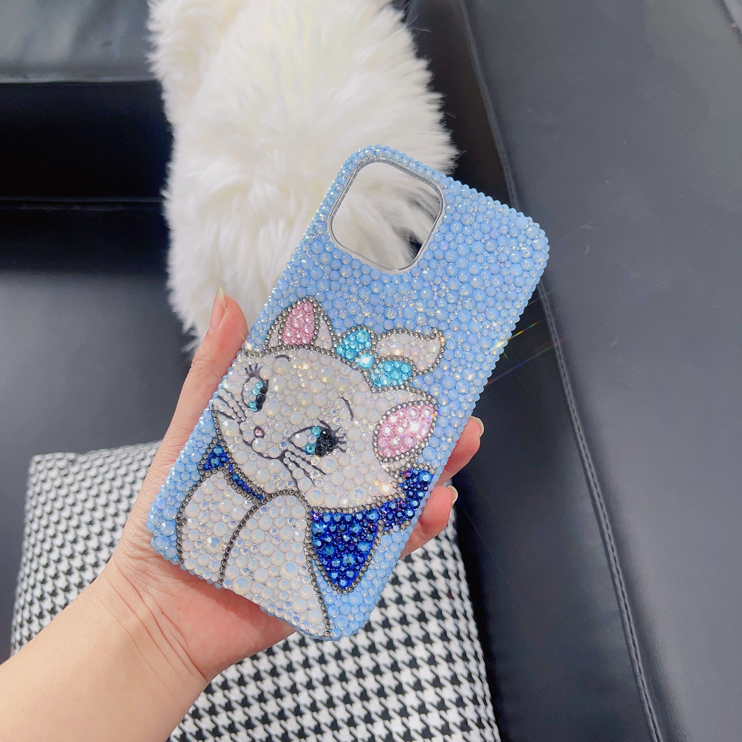 Handmade Bling Blue Rhinestone Marie Cat iPhone Case