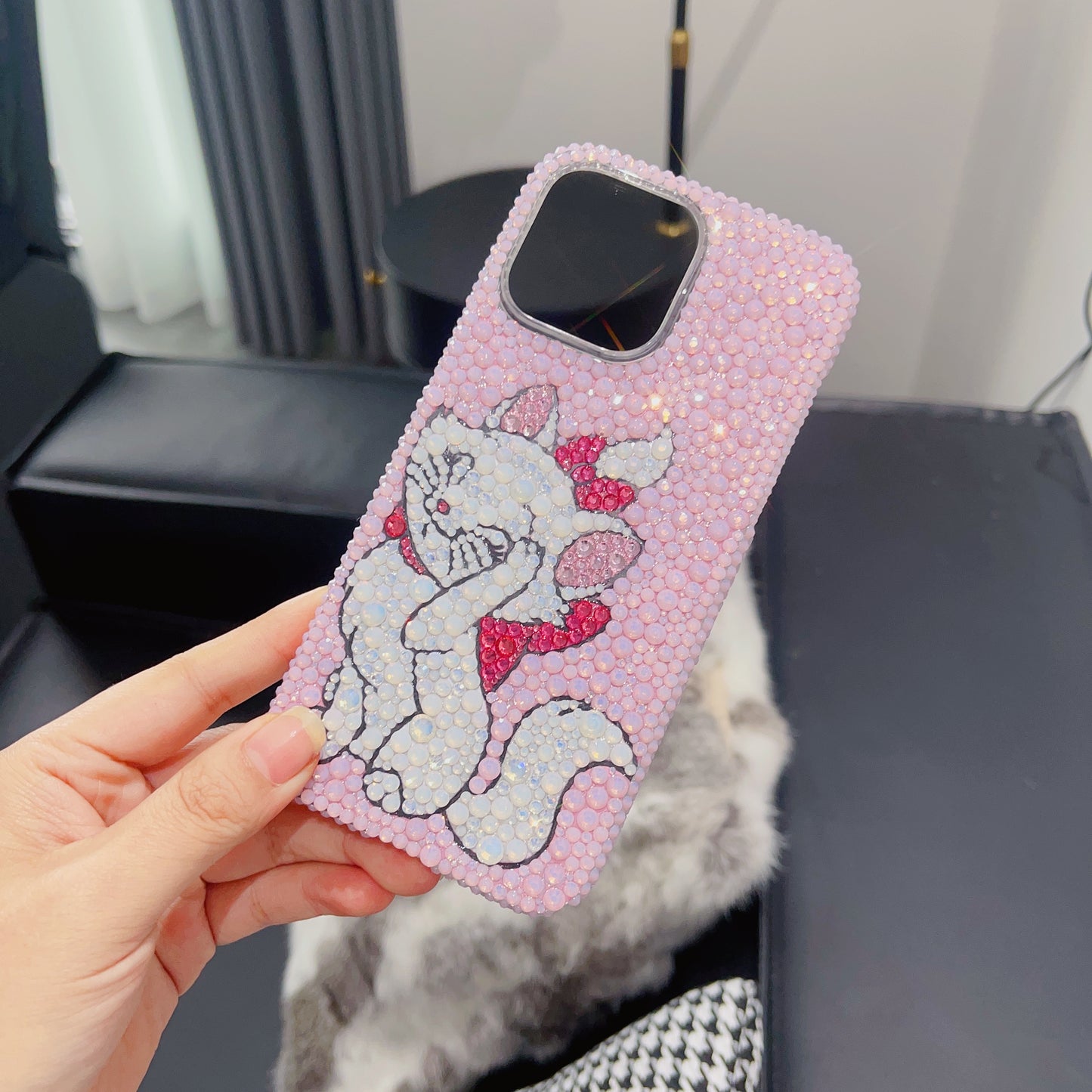 Handmade Bling Pink Rhinestone Marie Cat iPhone Case