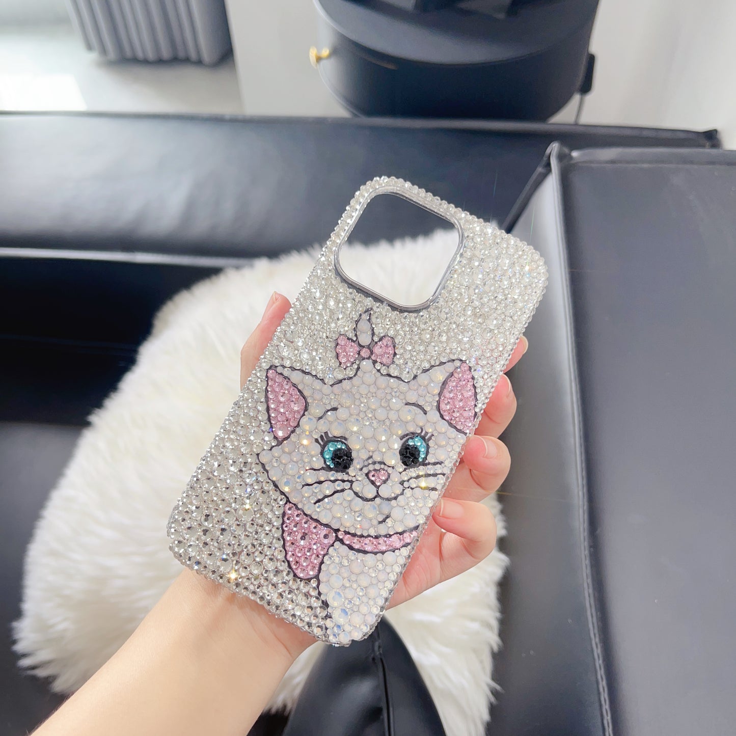 Handmade Bling White Rhinestone Marie Cat iPhone Case