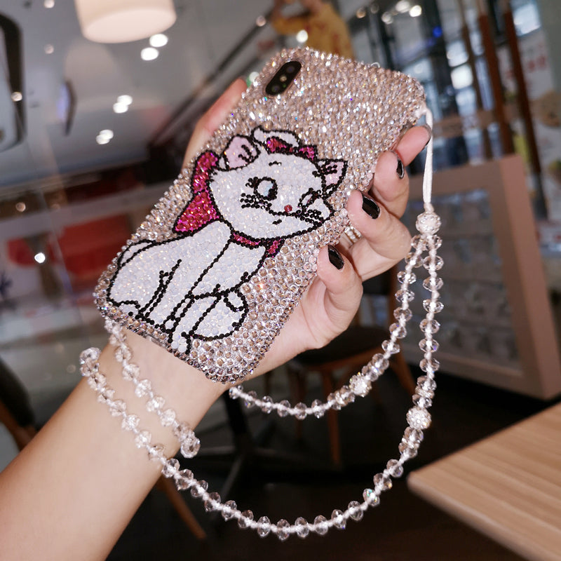 Handgemachte iPhone Hülle Luxus Bling Strass Süße Marie Katze Rückenhülle