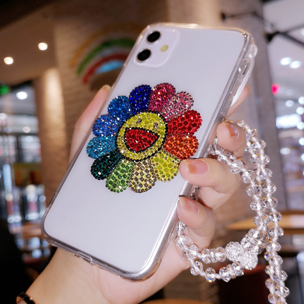 Handmade iPhone Case Luxury Bling Rhinestone Colorful Sunflower Back Case