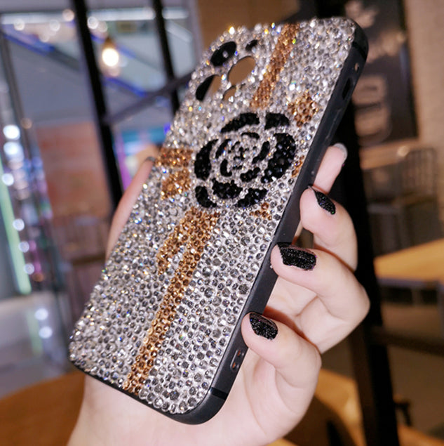 Handmade iPhone Case Luxury Bling Rhinestone Ribbon Flower Back Case