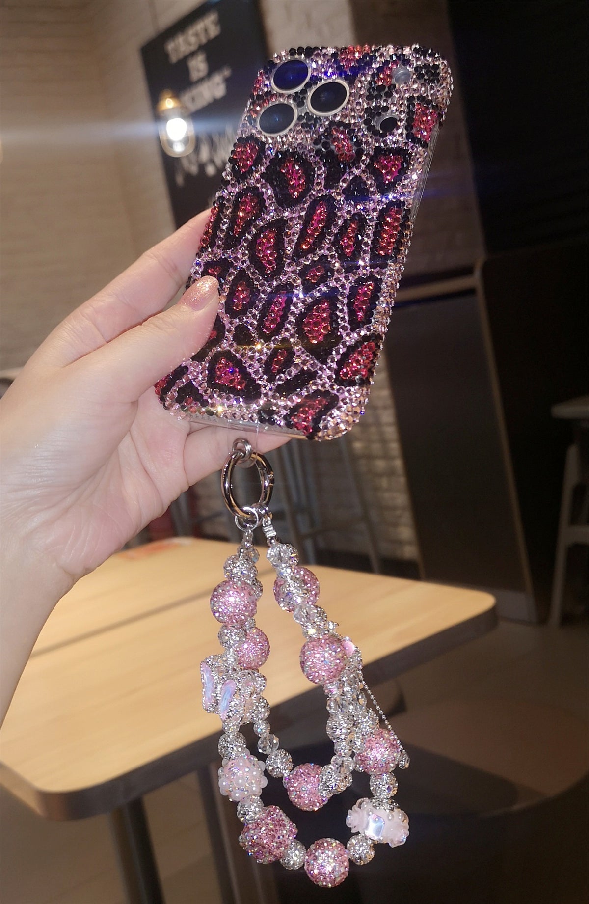 Handmade Luxury Pink Bling Rhinestone Leopard Case For iPhone